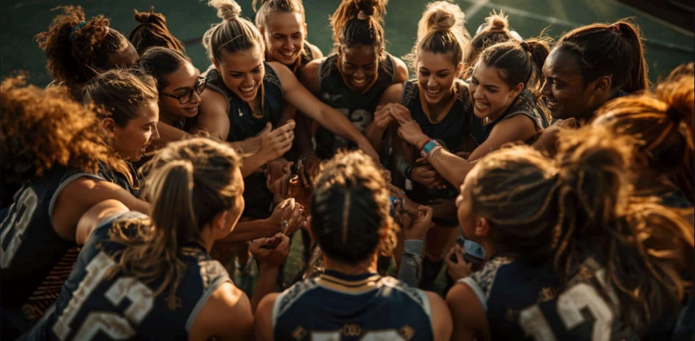 A high school team huddled together before competition