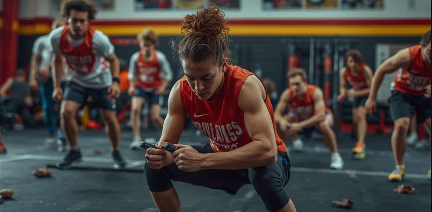 High school athletes training together in a weight room